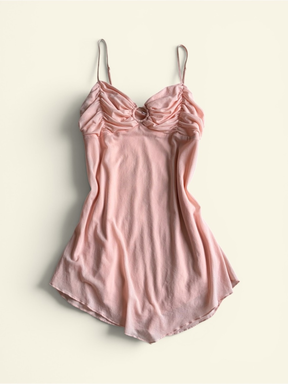 No Boundaries Peach Whisper Ruched O-Ring Cami Top Handkerchief Hem Juniors L